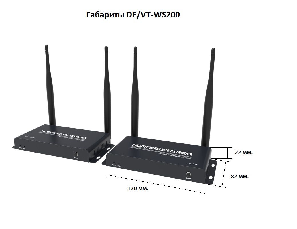 DE/VT-WS200 беспроводной HDMI удлинитель для HDMI 1080p (до 200 м.) Артикул: DE/VT-WS200