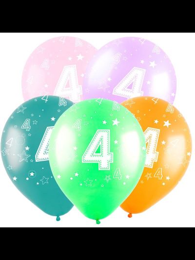 Воздушные шары с гелием "С днем рождения! цифра 4" 30см