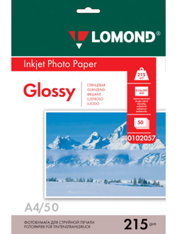 Односторонняя Глянцевая фотобумага Lomond для струйной печати, A4, 215 г/м2, 50 листов.