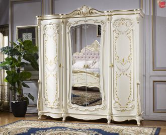 Шкаф Магдалена 4-х дверный с зеркалом (слоновая кость + золото)