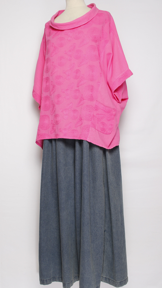 БЛУЗА ЛЁН "КИМОНО ХОМУТ ВЫШИВКА" оранжевая, фуксия, желтая, лайм до р.56