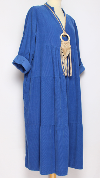 Платье Бохо "Стойка вельветовое " три яруса электрик до р.56