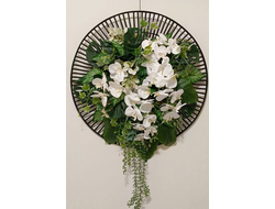 Панно круглое из искусственных растений и цветов белой орхидеи № ВП01/настенное украшение интерьера