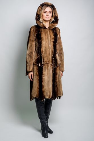 Норковая шуба пальто Лилия натуральный мех, с капюшоном, зимняя, женская арт. ц-017