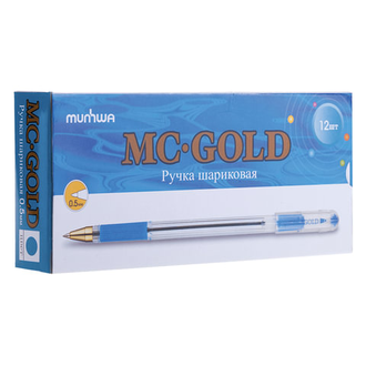 Ручка шариковая масляная с грипом MUNHWA "MC Gold LE", СИНЯЯ, корпус ассорти, узел 0,5 мм, MCL-02, 12 штук в упаковке