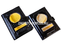 Элит обложка 2в1 с застёжкой из натуральной кожи "крокодил" для авто документов и паспорта с визитками в комплекте с линзами