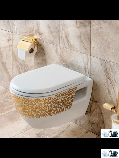 Унитаз CREAVIT Terra Gold Flowers TP325.001D0 c инсталляцией - комплект с сиденьем микролифт, клавишей Ufo Gold (TP325-11CB00E-CA00+GR5003.01+GP1006.00 + KC0103.03.0000E)
