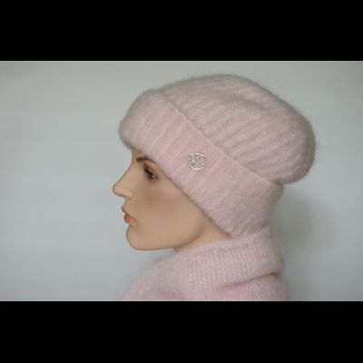 Берет вязаный розовый с отворотом Vizio Италия 6946 BRO