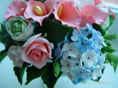 Букет "Нежные чувства". Цветы из полимерной глины.