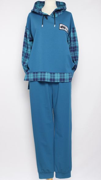 КОСТЮМ ХУДИ   И БРЮКИ  "КЛЕТКА" синий р.52,54