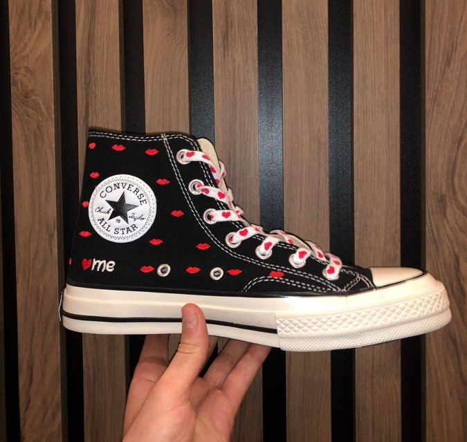 Кеды Converse Chuck Taylor 70 Embroidered Lips высокие черные с губками A01600C