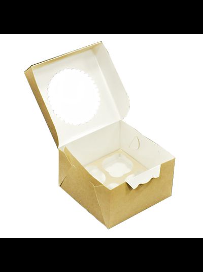Коробка на 4 капкейка с окном (крафт), 160*160*100мм