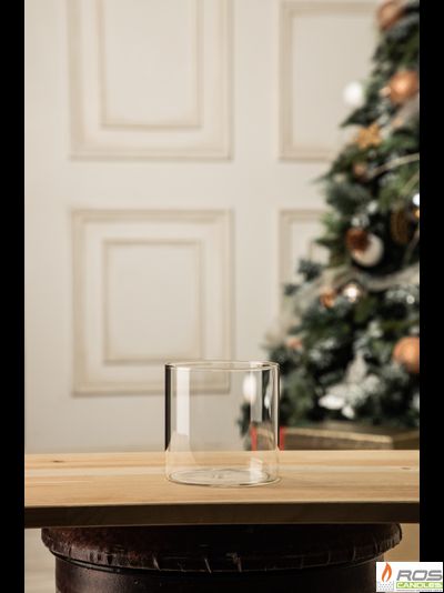 Колба/ваза стеклянная для свечей с бамбуковой крышкой - 10*10 см