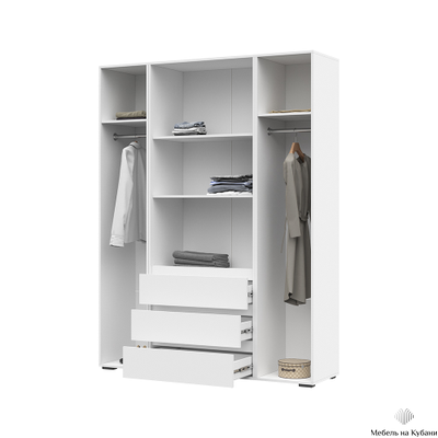Хелен ШК 05 шкаф 4-х створчатый с ящиками Белый