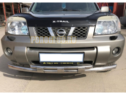 Защита переднего бампера двойная с перемычками d60/42 Nissan X-trail T30 (2000-2007)