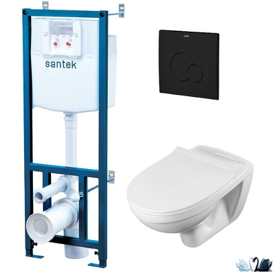 Комплект ПЭК Santek Бореаль 1.WH50.1.775. Инсталляция с кнопкой (черный, матовый) и подвесной унитаз с сиденьем микролифт