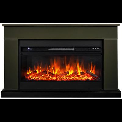 Линейный электрокамин Bergen темная олива с очагом Vision 42 LOG LED