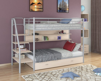 Двухъярусная кровать с боковой лестницей , полкой и ящиком Толедо - 0 ПЯ (цвета в ассортименте)