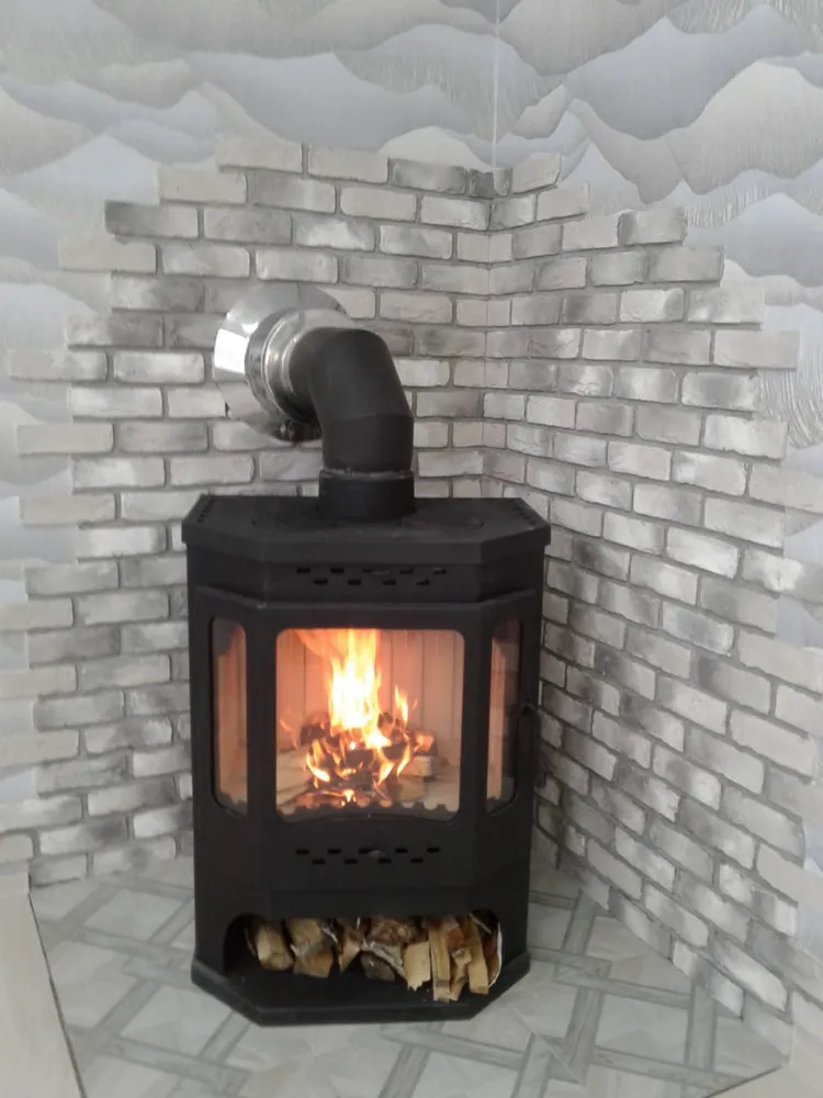 Печь-камин БАВАРИЯ призматик с чугунной плитой (Экокамин) и материалы наши. Продумано и исполнено лично заказчиком! Красава!!!