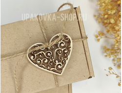 Бирка из дерева с лазерной резкой  "Сердце ажурное" 50*45 мм (упаковка 5 шт.)