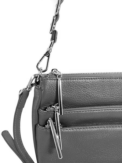 (АРТИКУЛ: 9105/0/22) СУМКА КЛАТЧ ЖЕНСКАЯ НЕБОЛЬШАЯ, НАТУРАЛЬНАЯ КОЖА, С ТРЕМЯ НАРУЖНЫМИ КАРМАНАМИ, СЕРАЯ, ДВА ПЛЕЧЕВЫХ РЕМНЯ