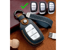 Тёмно синий чехол для смарт ключа hyundai tucson 3, hyundai tucson 3 рестайлинг (3, 4 кнопки)