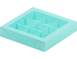 Коробка для 9 конфет с окном (бирюза), 155*155*30мм