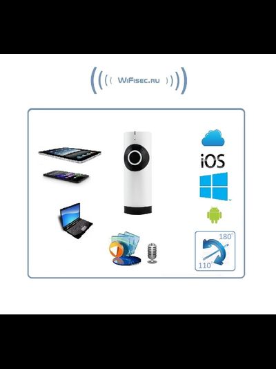 Видеоняня /WiFi IP видеокамера панорамная 180*110*  с DVR (fish), HD (360EyeS)