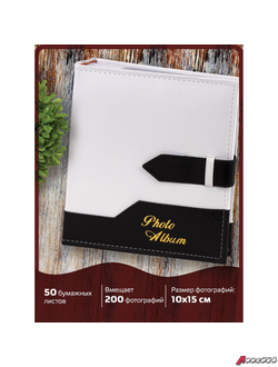 Фотоальбом BRAUBERG на 200 фото. 10×15 см, под замшу, бумажные страницы, бокс, белый с черным. 391114