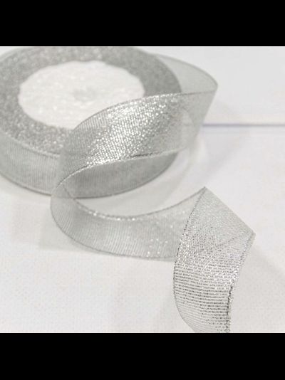 Лента метал. с люрексом/парча 38мм (серебро), 22,8м