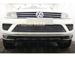 Защита радиатора Volkswagen Touareg II 2014-2018 black центральная PREMIUM (кроме R-Line)