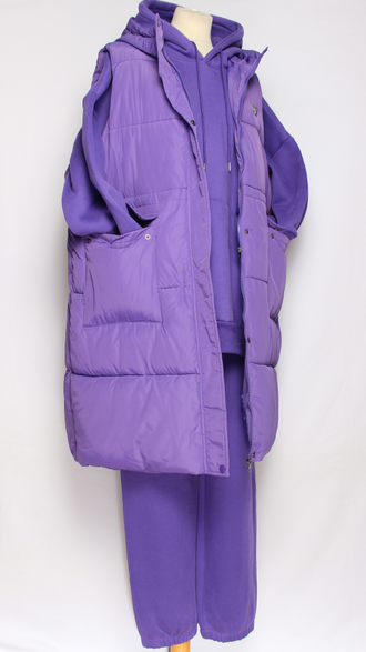 Костюм тройка: худи, брюки, жилет."Теплый с жилетом" сирень р.50-52