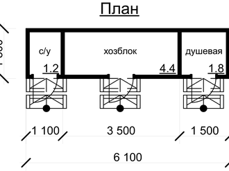 ХОЗ.БЛОК КАРКАС: ГАБАРИТНЫЕ РАЗМЕРЫ: (1.5Х6.1М), ОБЩАЯ ПЛОЩАДЬ: 9.15М²