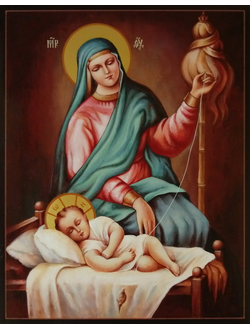 Пресвятая Богородица с младенцем. Рукописная икона.