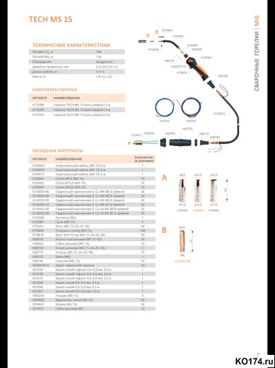 Сварочная горелка MIG TECH MS-15 5м Сварог