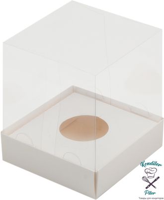 Коробка под 1 капкейк с прозрачным куполом, новый ложемент 100*100*120 мм, белая