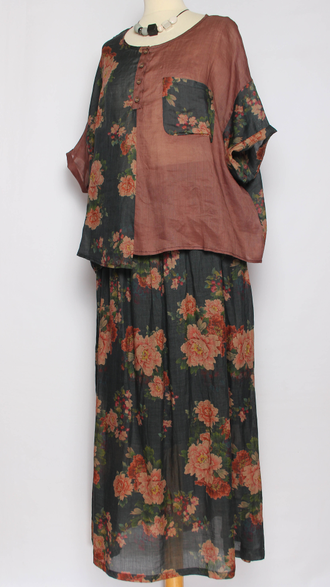 Костюм "Комбинированный короткий рукав" черный розы до р.44-46