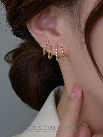 Серьги с прозрачными цирконами имитация пирсинга