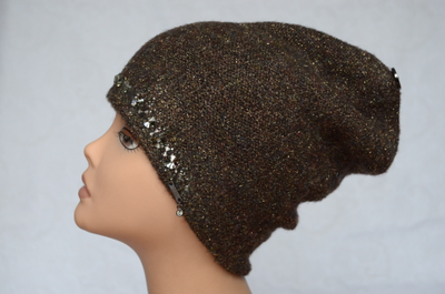 Женская шапка с люрексом пайетками и камнями Италия Vizio 5819 коричневая фото