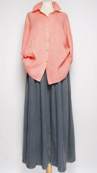 РУБАШКА-жакет ЛЁН "КИМОНО КАРМАН" коралл, апельсин до р.54