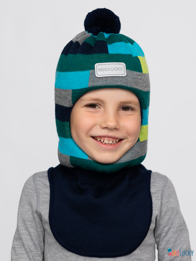 Шапка-шлем  20101-02 темно-синий,бирюзовый,изумрудный р. 54-56