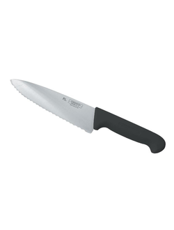 Нож поварской 25 см, черная пластиковая ручка, волнистое лезвие
