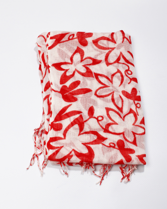 Палантин-шарф "Лён-8"  красные цветы