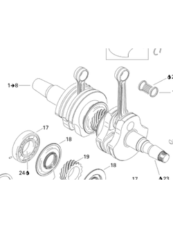 Коленчатый вал (коленвал) оригинал BRP 420890953/420889098/420890950/420890951/420890952/420890954/420890955/420890956 для BRP Ski-Doo 600 HO SDI (2004-2010) 600 HO E-TEC (2011-2020) Lynx 600 HO SDI (2005-2010) 600 E-TEC (2009-2018)