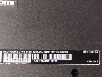 MSI GF66 Katana 11SC-1251XRU ( 15.6 FHD IPS 144Hz I5-11400H GTX1650 (4Gb) 16Gb 256SSD )