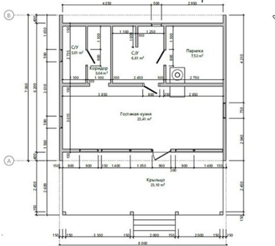 Одноэтажная каркасная баня 50м² (SK28)