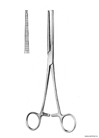 Зажим кровоостанавливающий 1x2 зубый зубчатый (Кохера) прямой № 3, 200 мм