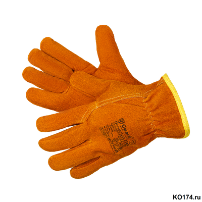 Перчатки спилковые утепленные оранжевого цвета Driver Lux Zima XY040