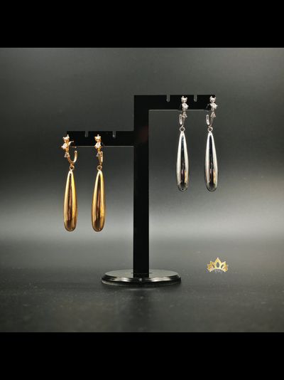 Длинные серьги - капли на кольце с "летящими" кристаллами в золотом оттенке 6см