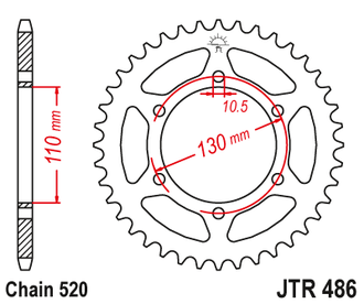 Звезда ведомая (42 зуб.) RK B4008-42 (Аналог: JTR486.42) для мотоциклов Kawasaki, Yamaha